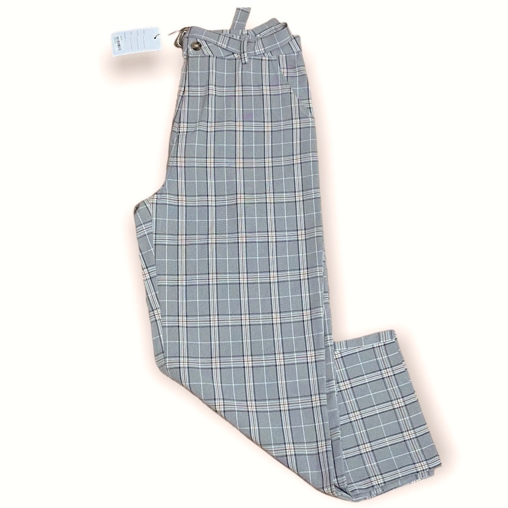 Forever 21 OHS Gray, Brown, White Belted High Rise  Ankle Plaid Pants Sz Large
